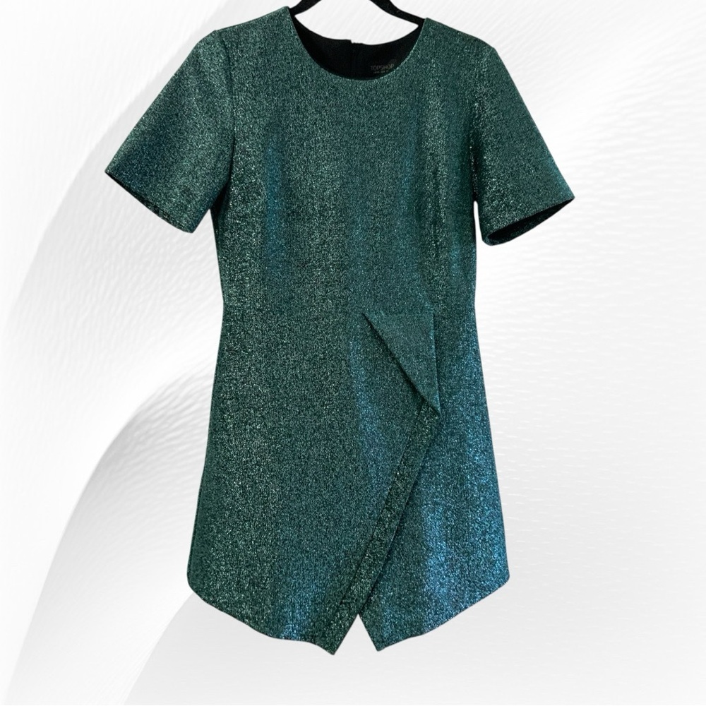 Topshop NWOT Teal Metallic Mini Dress Size 8 - Picture 2 of 5
